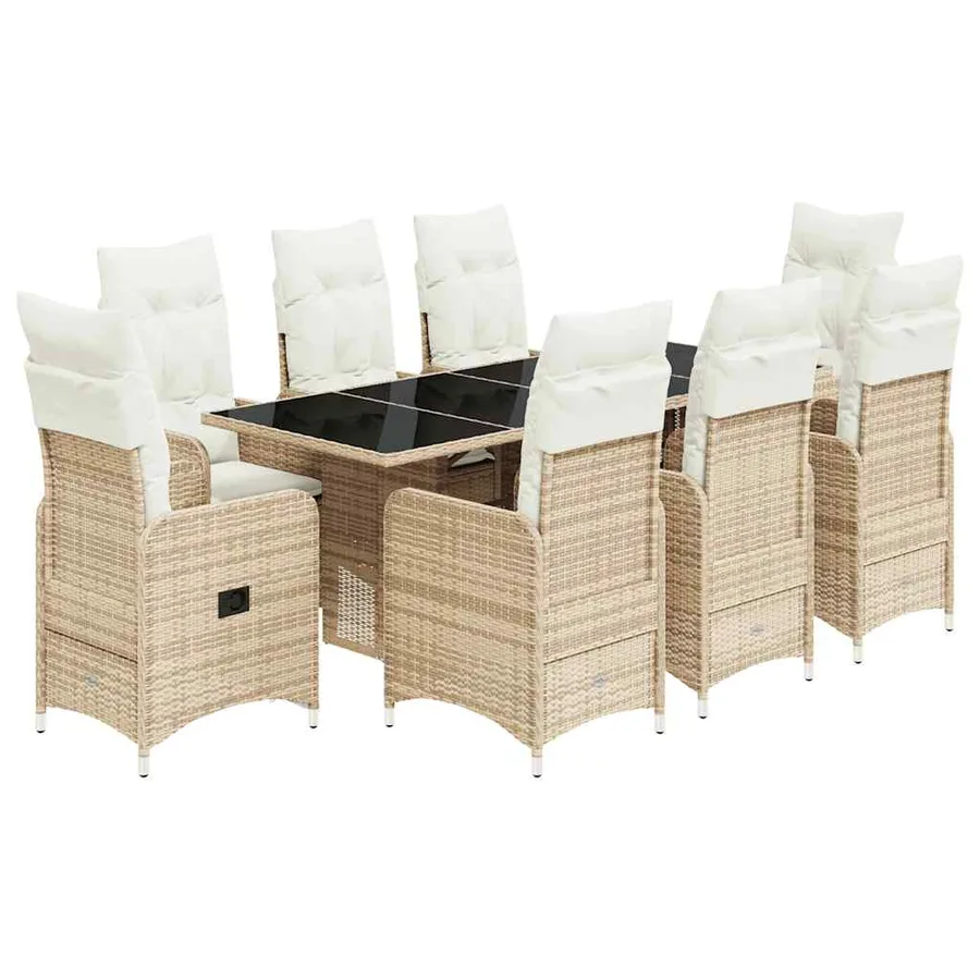 Ensemble de bistro de jardin 9 pcs coussins beige poly rotin - 2