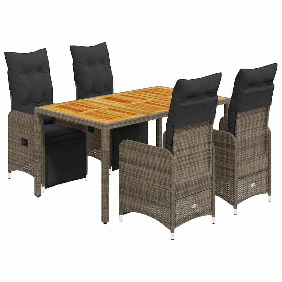 Ensemble de bistro de jardin 5 pcs coussins gris poly rotin - 2