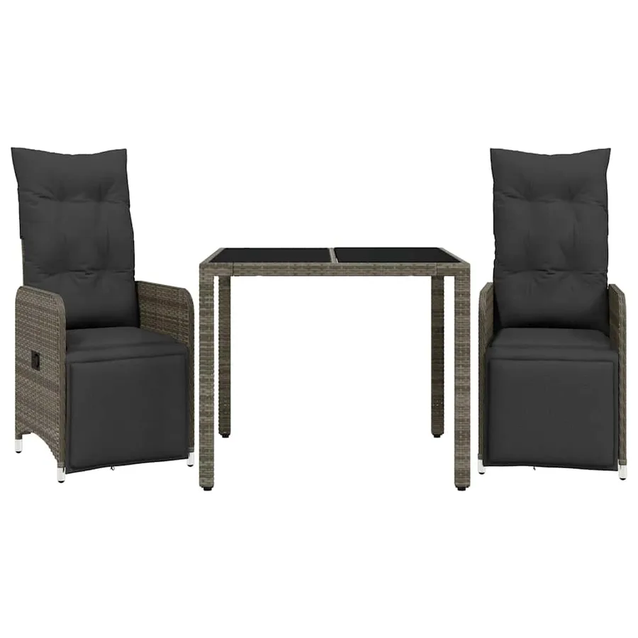 Ensemble de bistro de jardin 3 pcs coussins gris poly rotin - 2