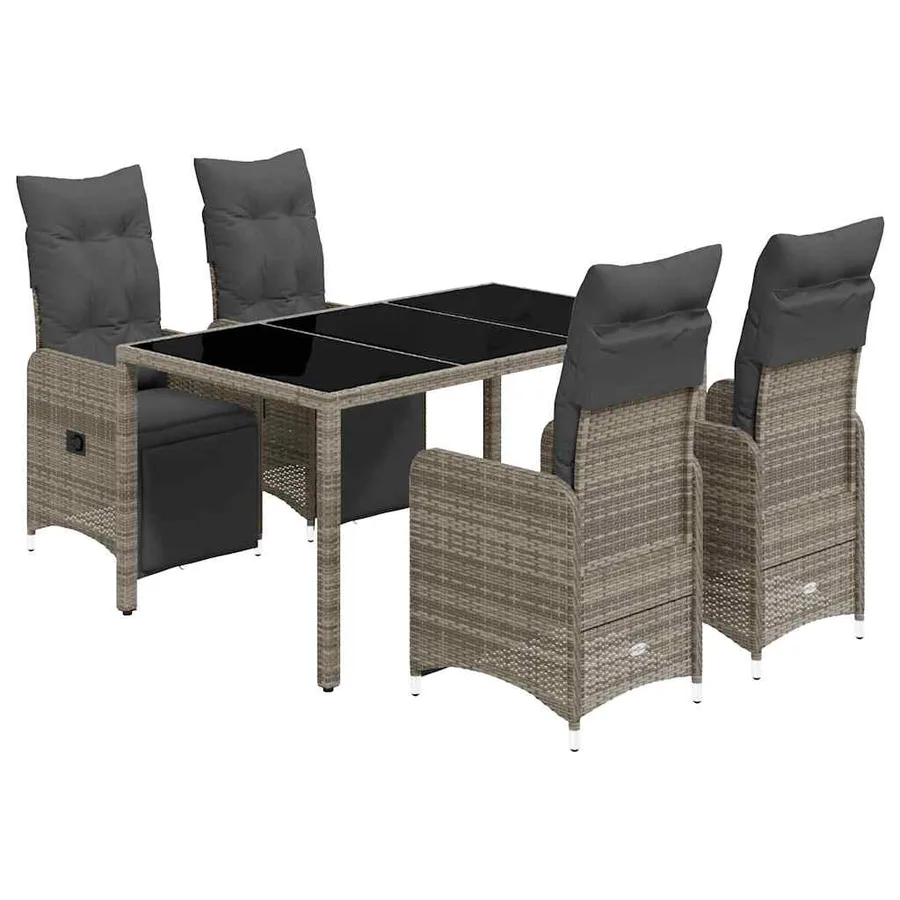 Ensemble de bistro de jardin 5 pcs coussins gris poly rotin - 2