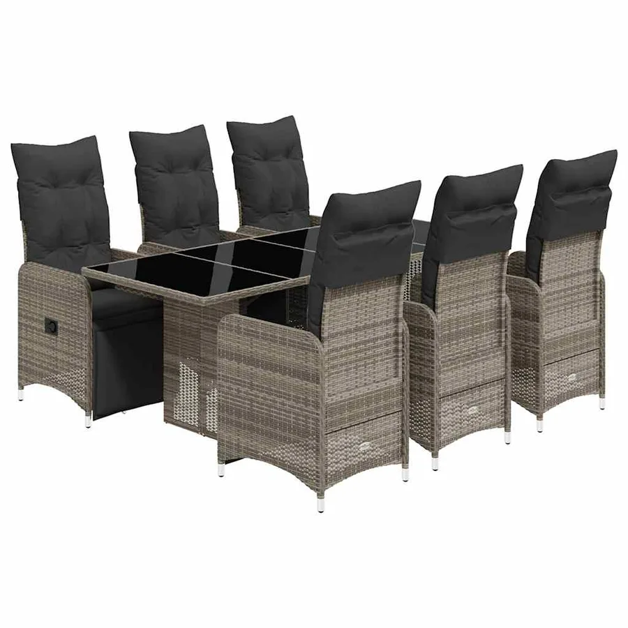 Ensemble de bistro de jardin 7 pcs coussins gris poly rotin - 2