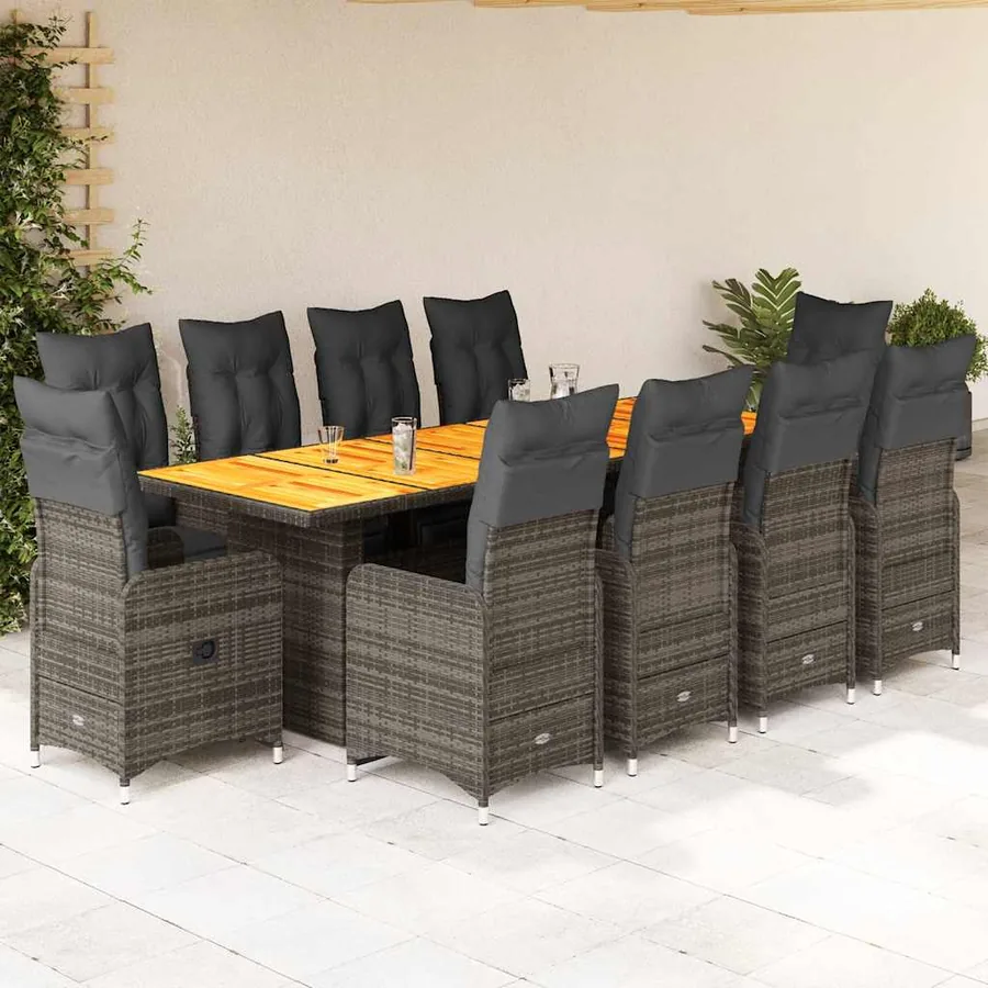Ensemble de bistro de jardin 11 pcs coussins gris poly rotin