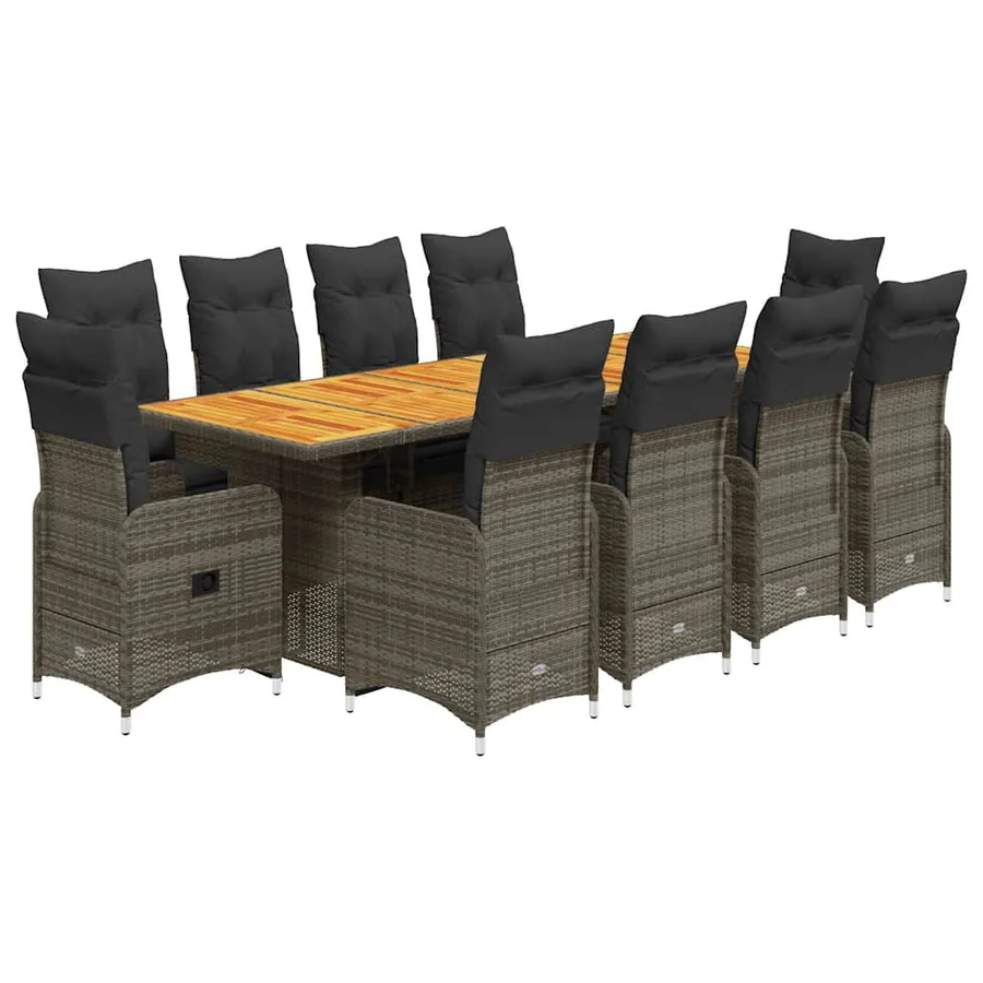 Ensemble de bistro de jardin 11 pcs coussins gris poly rotin - 2