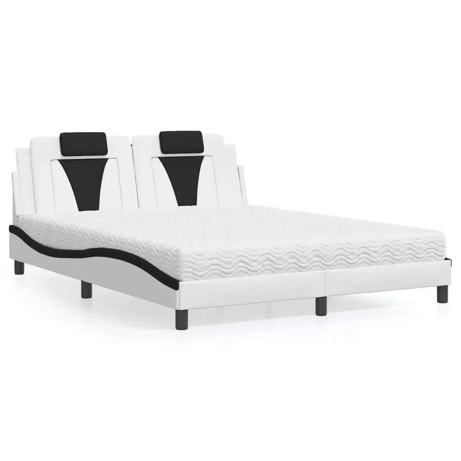 Lit Viana avec matelas blanc et noir 160x200 cm similicuir
