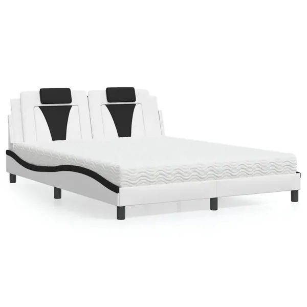 Lit Viana avec matelas blanc et noir 160x200 cm similicuir