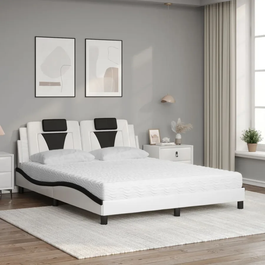 Lit Viana avec matelas blanc et noir 160x200 cm similicuir - 3