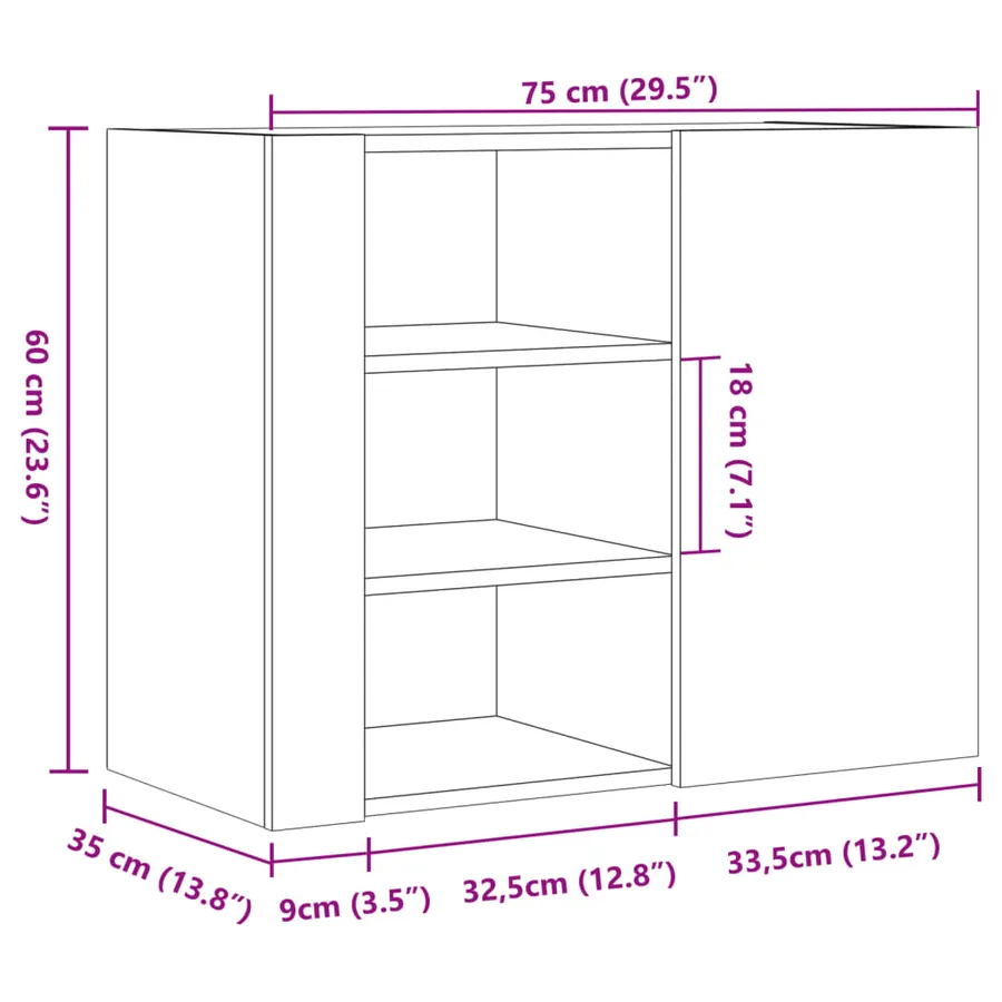 Armoire murale sonoma gris 75x35x60 cm bois d'ingénierie - 11