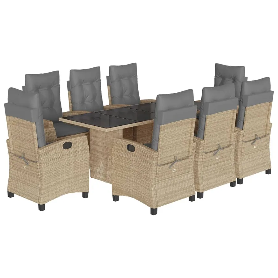 Ensemble à manger de jardin et coussins 9 pcs mélange beige - 2