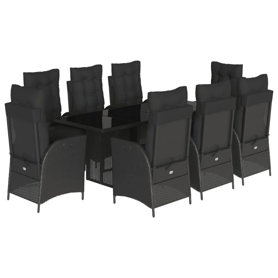 Ensemble à manger de jardin 9pcs coussins noir résine tressée - 2