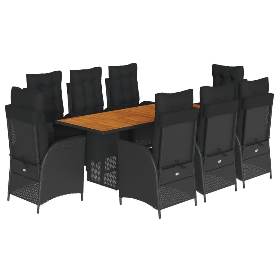 Ensemble à manger de jardin 9pcs coussins noir résine tressée - 2