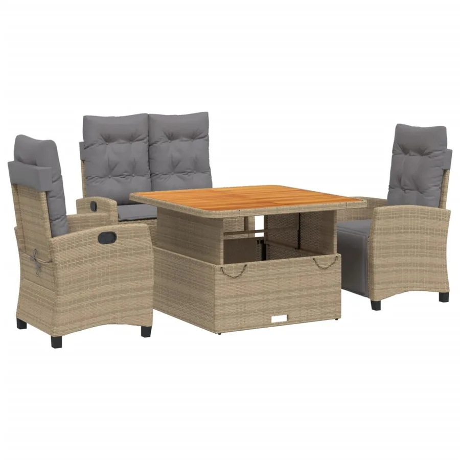Ensemble à manger de jardin coussins 4 pcs beige résine tressée - 2