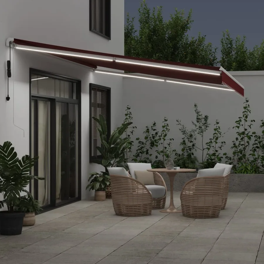 Auvent rétractable automatique avec LED bordeaux 500x350 cm - 3