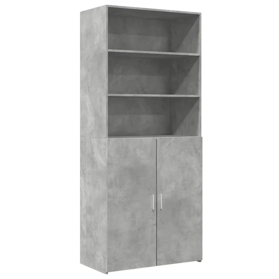 Buffet haut gris béton 80x42,5x185 cm bois d'ingénierie - 2