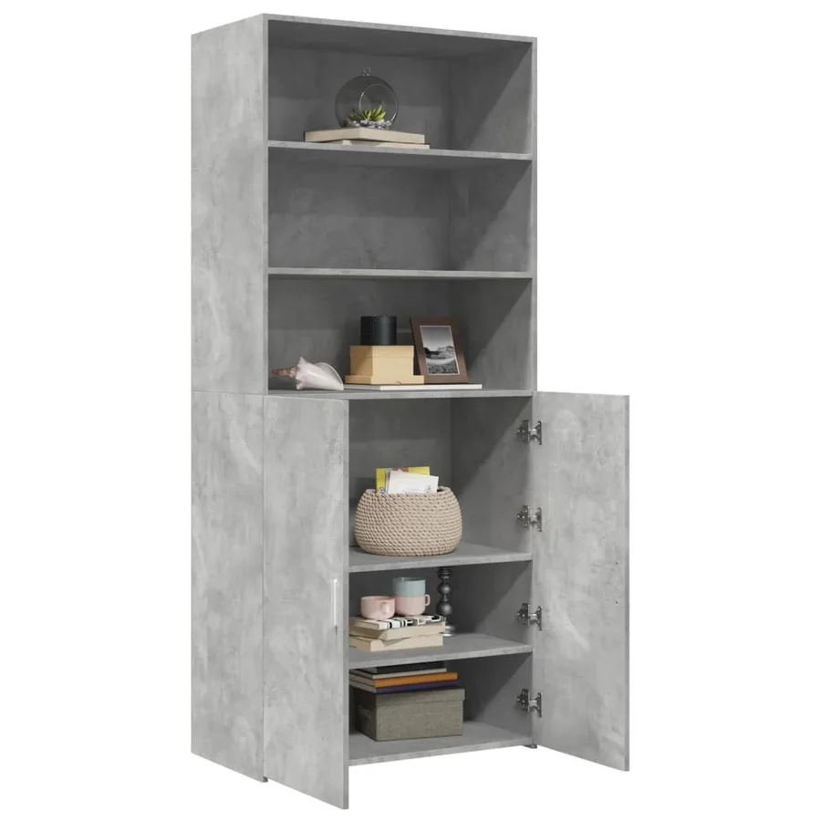 Buffet haut gris béton 80x42,5x185 cm bois d'ingénierie - 7