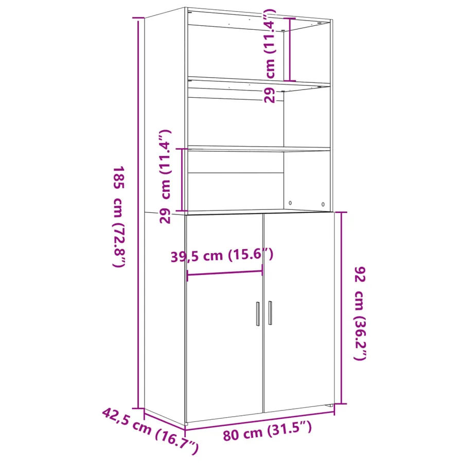 Buffet haut gris béton 80x42,5x185 cm bois d'ingénierie - 9