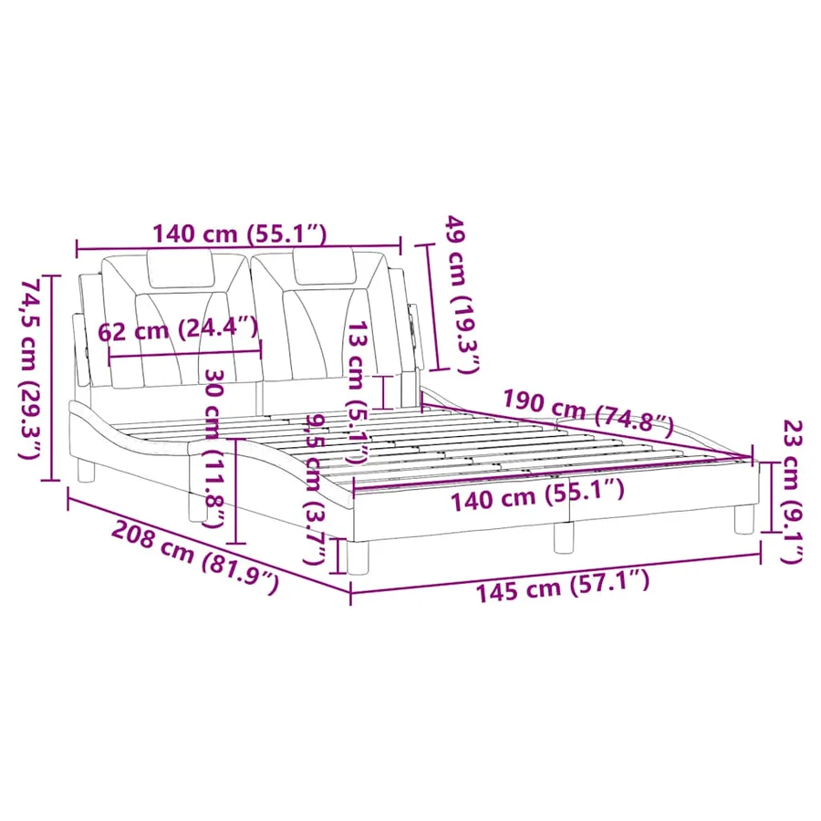 Cadre de lit Viana sans matelas noir et blanc 140x190 cm similicuir - 13