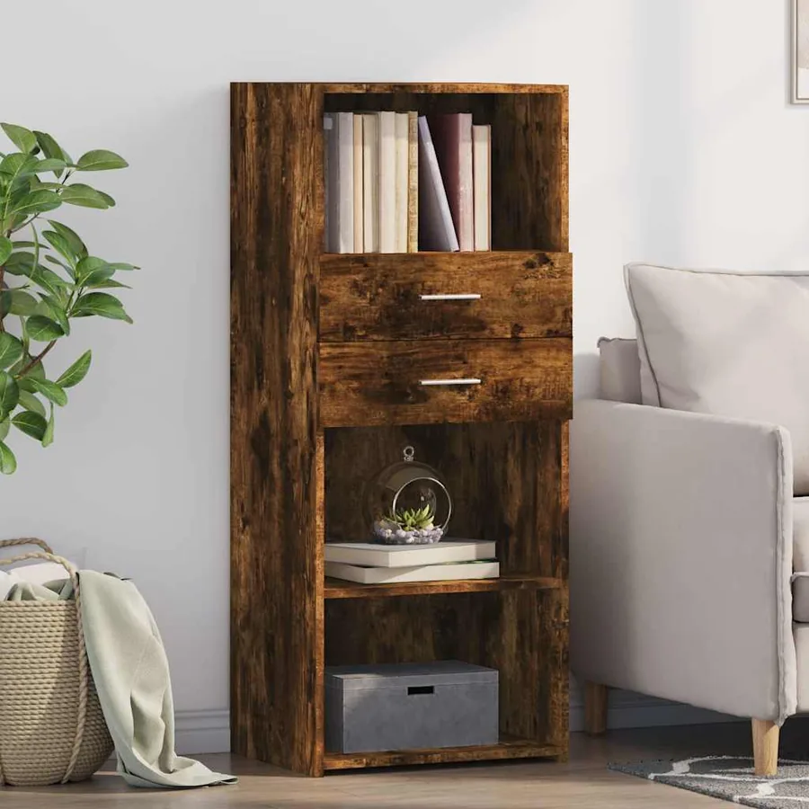 Buffet haut chêne fumé 50x42,5x124 cm bois d'ingénierie