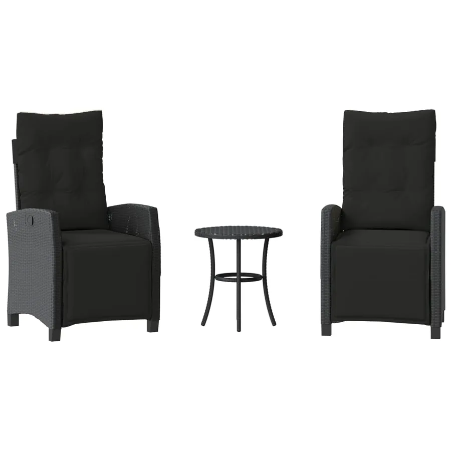Ensemble de bistro 3 pcs avec coussins noir résine tressée - 2