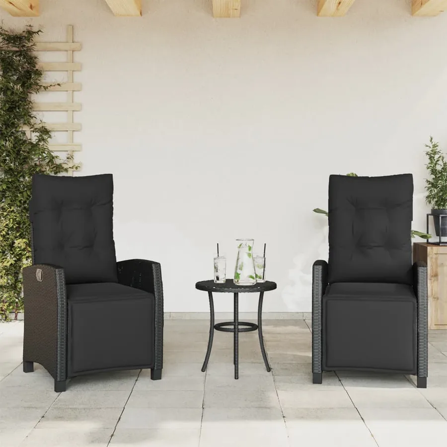 Ensemble de bistro 3 pcs avec coussins noir résine tressée - 3