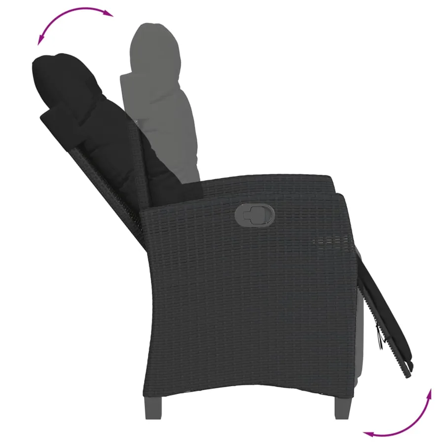 Ensemble de bistro 3 pcs avec coussins noir résine tressée - 8