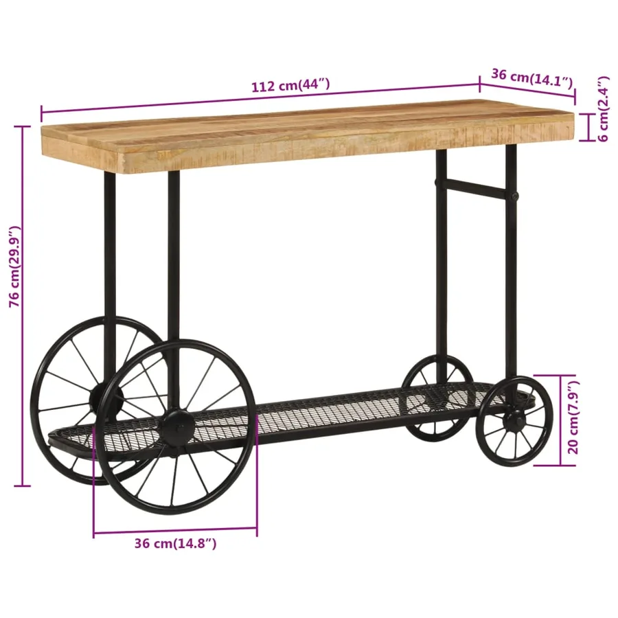 Table console 112x36x76 cm bois massif de manguier et fer - 10
