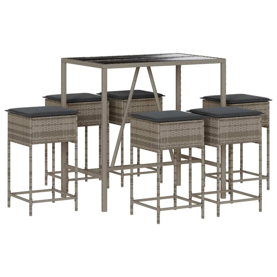 Ensemble de bar de jardin 7 pcs avec coussins gris poly rotin - 2