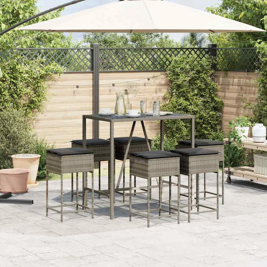 Ensemble de bar de jardin 7 pcs avec coussins gris poly rotin - 3