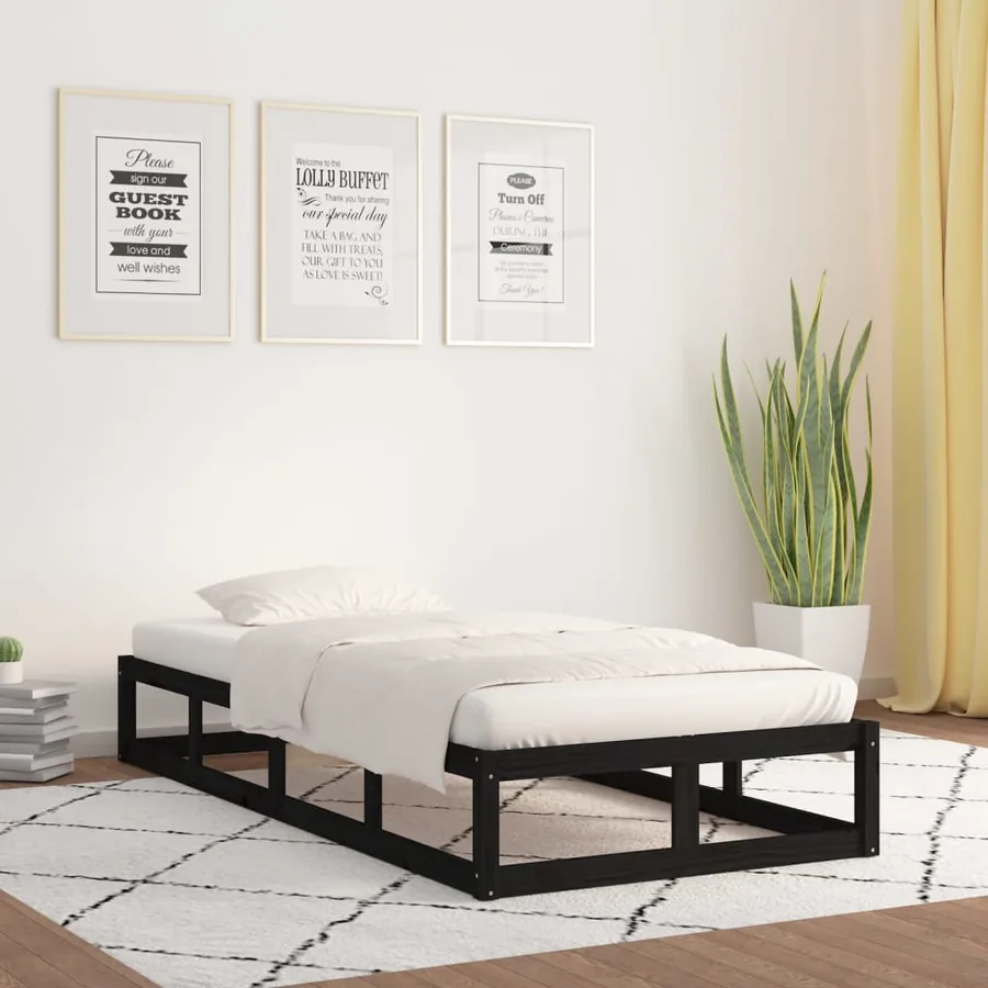 Cadre de lit sans matelas noir 90x200 cm bois massif