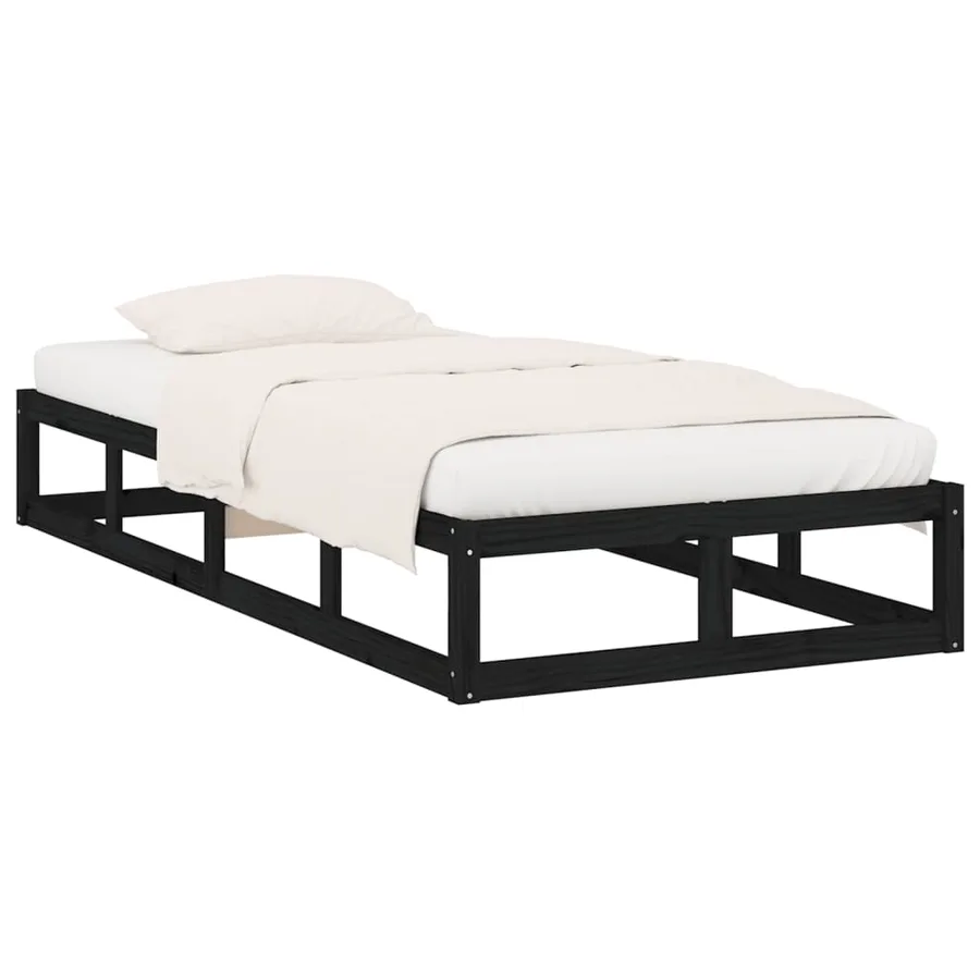 Cadre de lit sans matelas noir 90x200 cm bois massif - 3