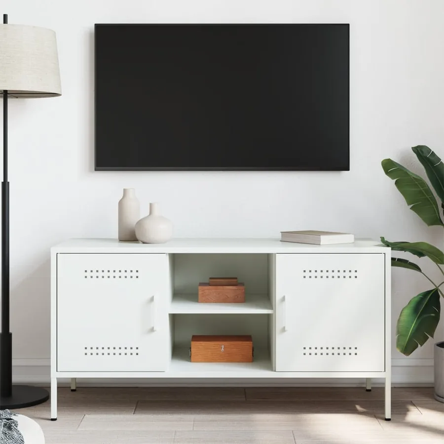 Meuble TV blanc 100,5x39x50,5 cm acier - 3