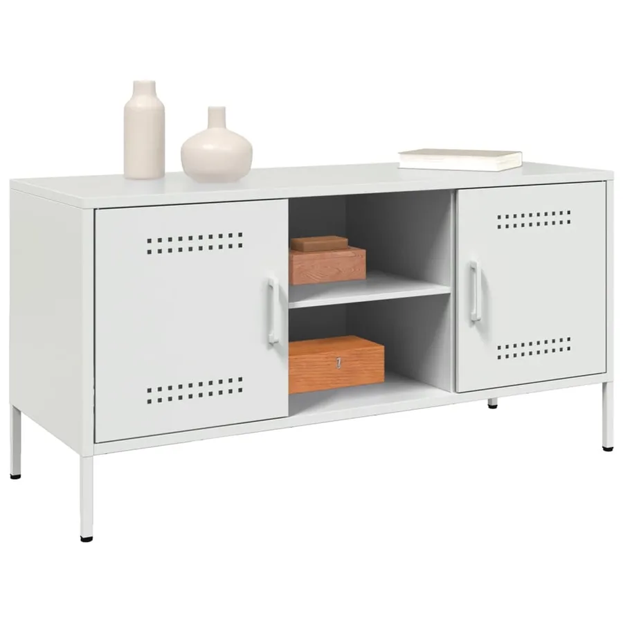 Meuble TV blanc 100,5x39x50,5 cm acier - 4