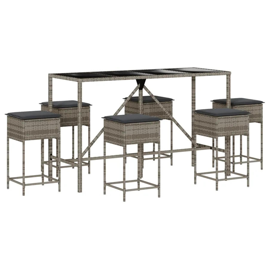 Ensemble de bar de jardin 7 pcs avec coussins gris poly rotin - 2