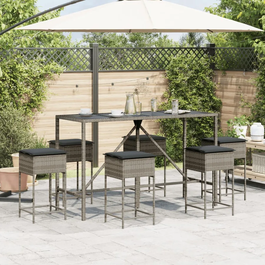 Ensemble de bar de jardin 7 pcs avec coussins gris poly rotin - 3
