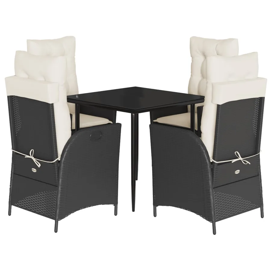 Ensemble à manger de jardin coussins 5pcs Noir Résine tressée - 2