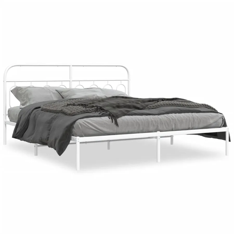 Cadre de lit métal sans matelas et tête de lit blanc 160x200 cm - 2