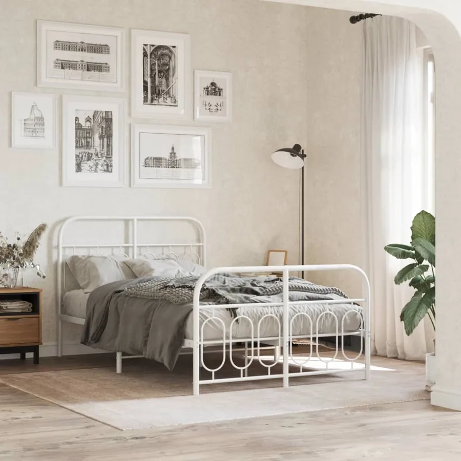 Cadre de lit métal sans matelas et pied de lit blanc 120x190 cm