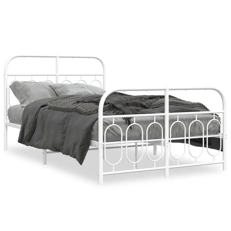 Cadre de lit métal sans matelas et pied de lit blanc 120x190 cm - 2