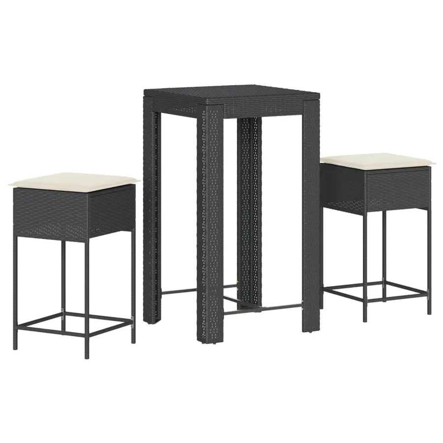 Ensemble de bar de jardin 3 pcs avec coussins noir poly rotin - 2