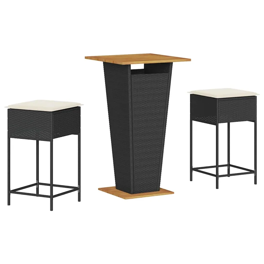 Ensemble de bar de jardin 3 pcs avec coussins noir poly rotin - 2