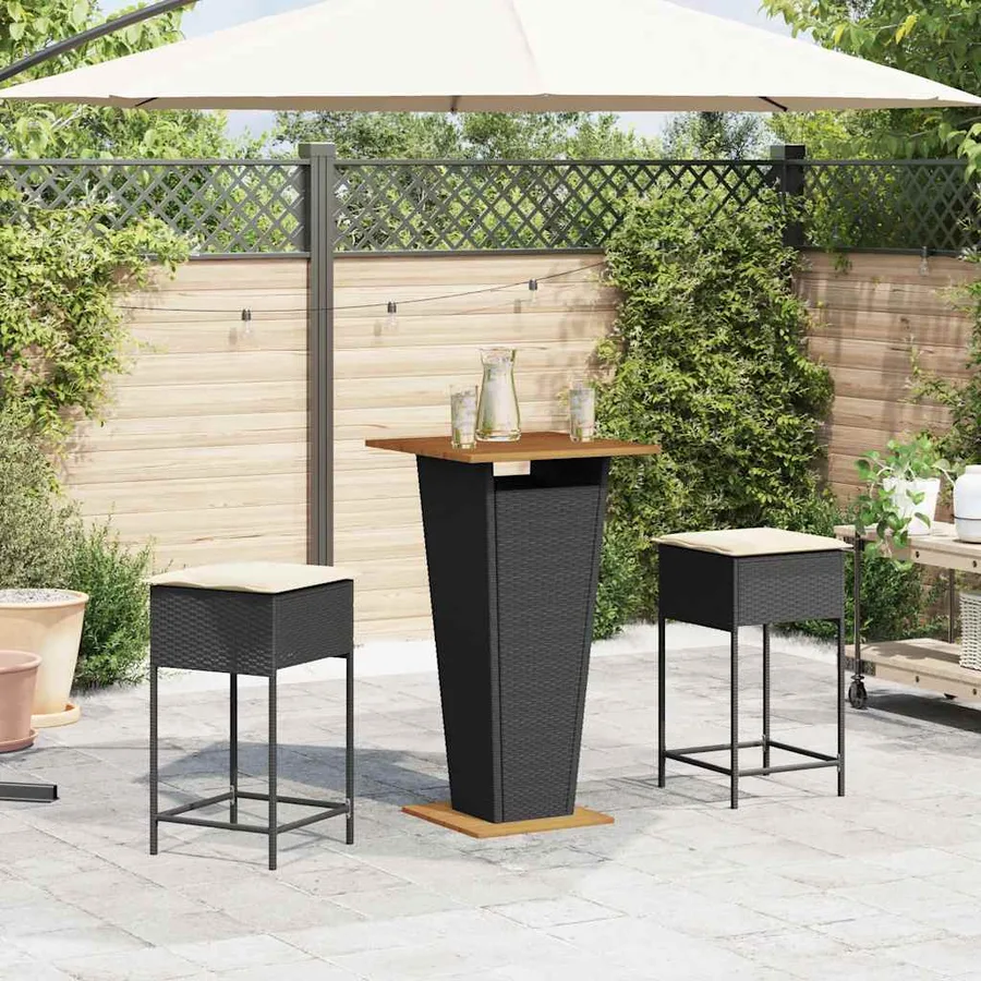 Ensemble de bar de jardin 3 pcs avec coussins noir poly rotin - 3