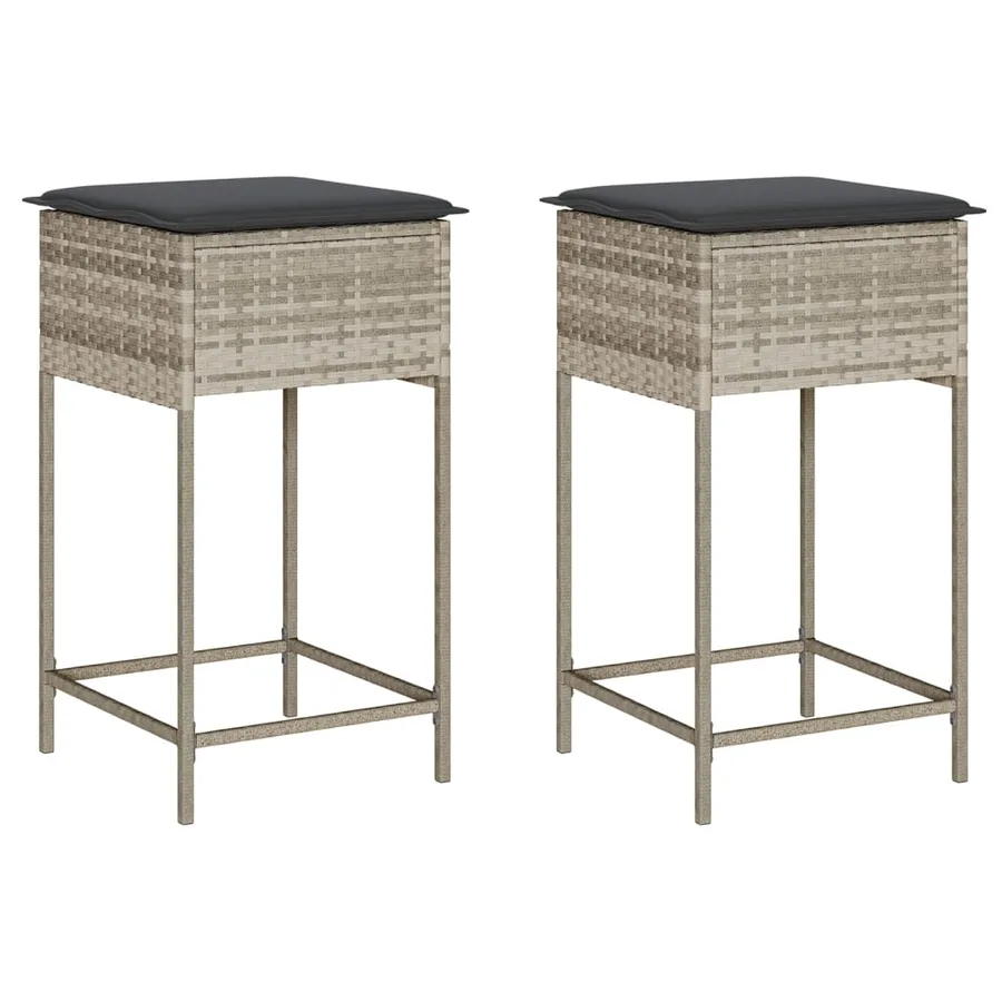 Tabourets de bar jardin avec coussins lot de 2 gris clair rotin - 2