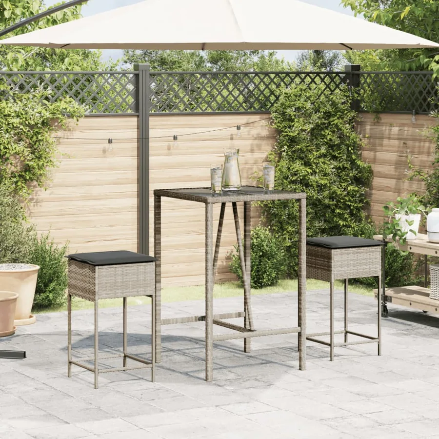 Tabourets de bar jardin avec coussins lot de 2 gris clair rotin - 3