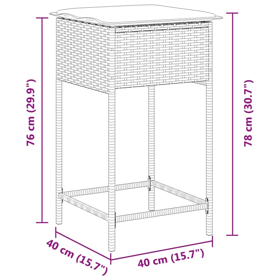 Tabourets de bar jardin avec coussins lot de 2 gris clair rotin - 9