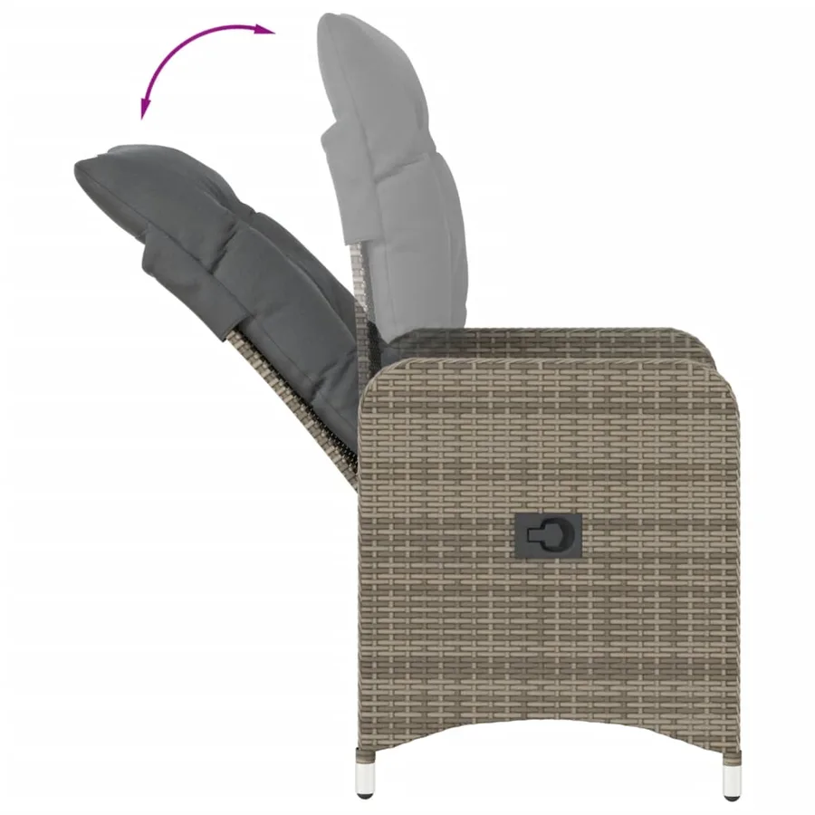 Chaise inclinable de jardin avec coussins gris résine tressée - 7