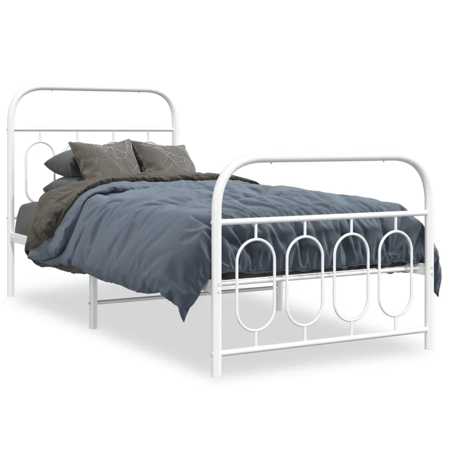 Cadre de lit métal sans matelas avec pied de lit blanc 90x190cm - 2