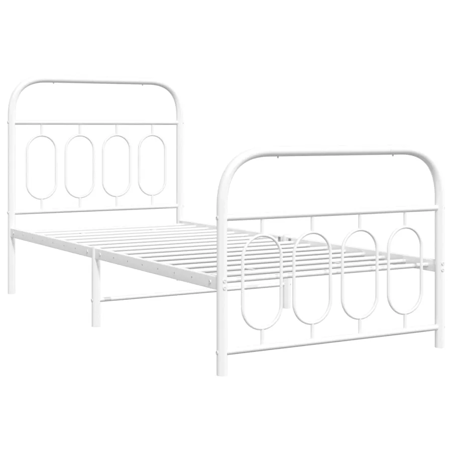 Cadre de lit métal sans matelas avec pied de lit blanc 90x190cm - 3