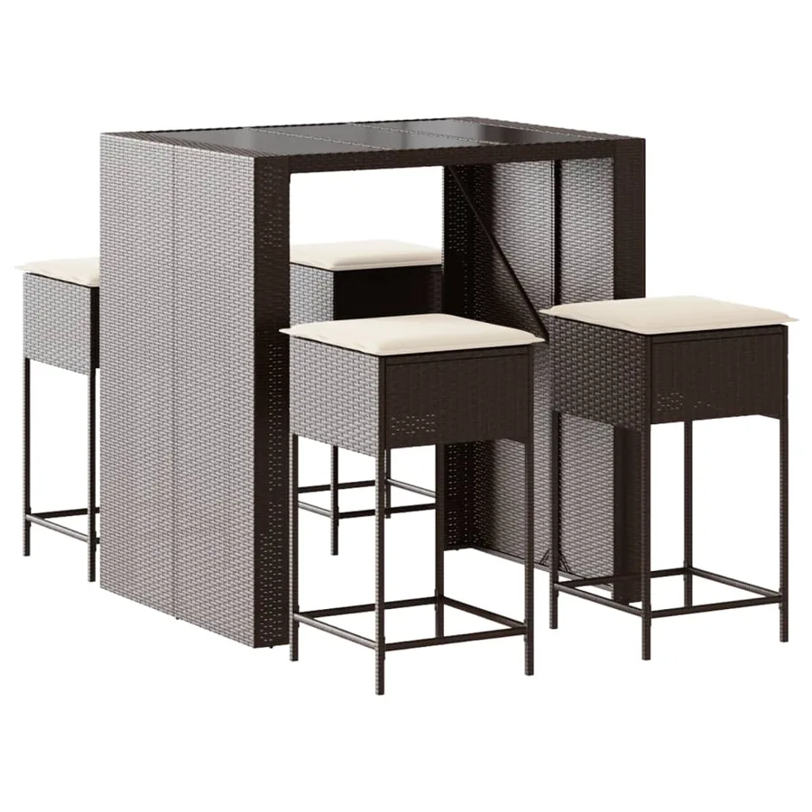 Ensemble de bar de jardin avec coussins 5 pcs marron poly rotin - 2
