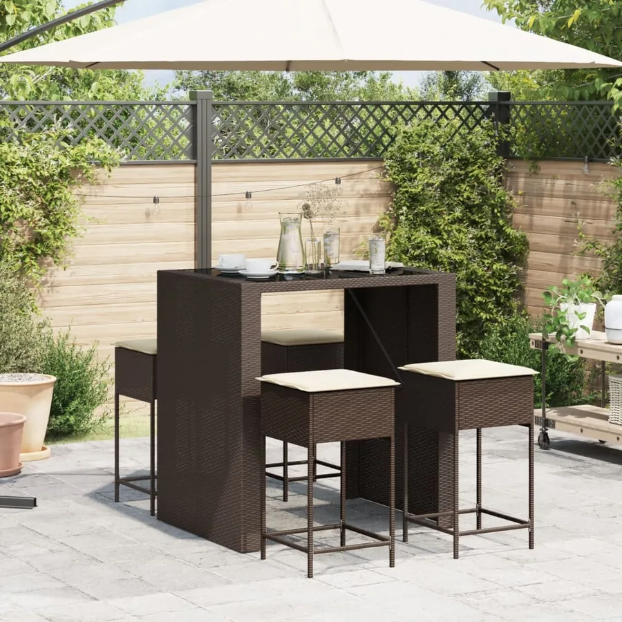 Ensemble de bar de jardin avec coussins 5 pcs marron poly rotin - 3
