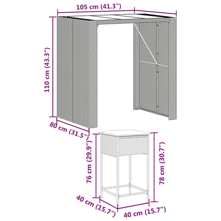 Ensemble de bar de jardin avec coussins 5 pcs marron poly rotin - 8