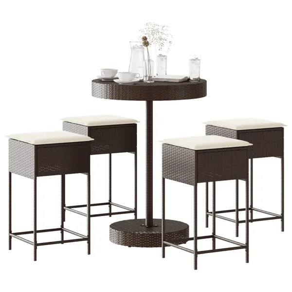 Ensemble de bar de jardin avec coussins 5 pcs marron poly rotin